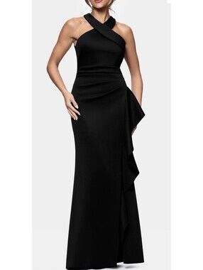 New Xscape Ruffle Scuba Knit Gown In Black Size 8 $258